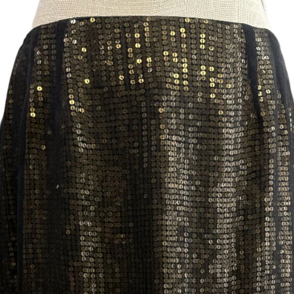 Linda Allard Ellen Tracy Black Sheer Silk Overlay Gold Sequin Skirt Size 12 NWT - Picture 11 of 12